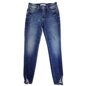 KanCan Skinny Jeans Women 29 Blue Distressed Frayed Hem High Rise SP1280-2